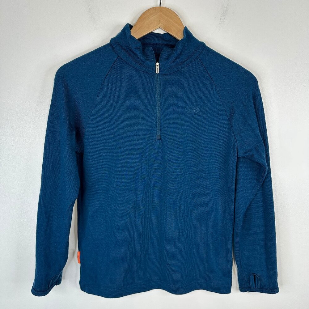 Icebreaker Merino Wool Kids 11-12 Years Half Zip Blue Midweight Base Layer Top